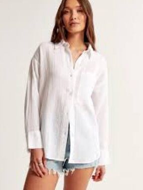 Abercrombie & Fitch Soft A&F White Gauze Cotton Button Down Shirt XXL